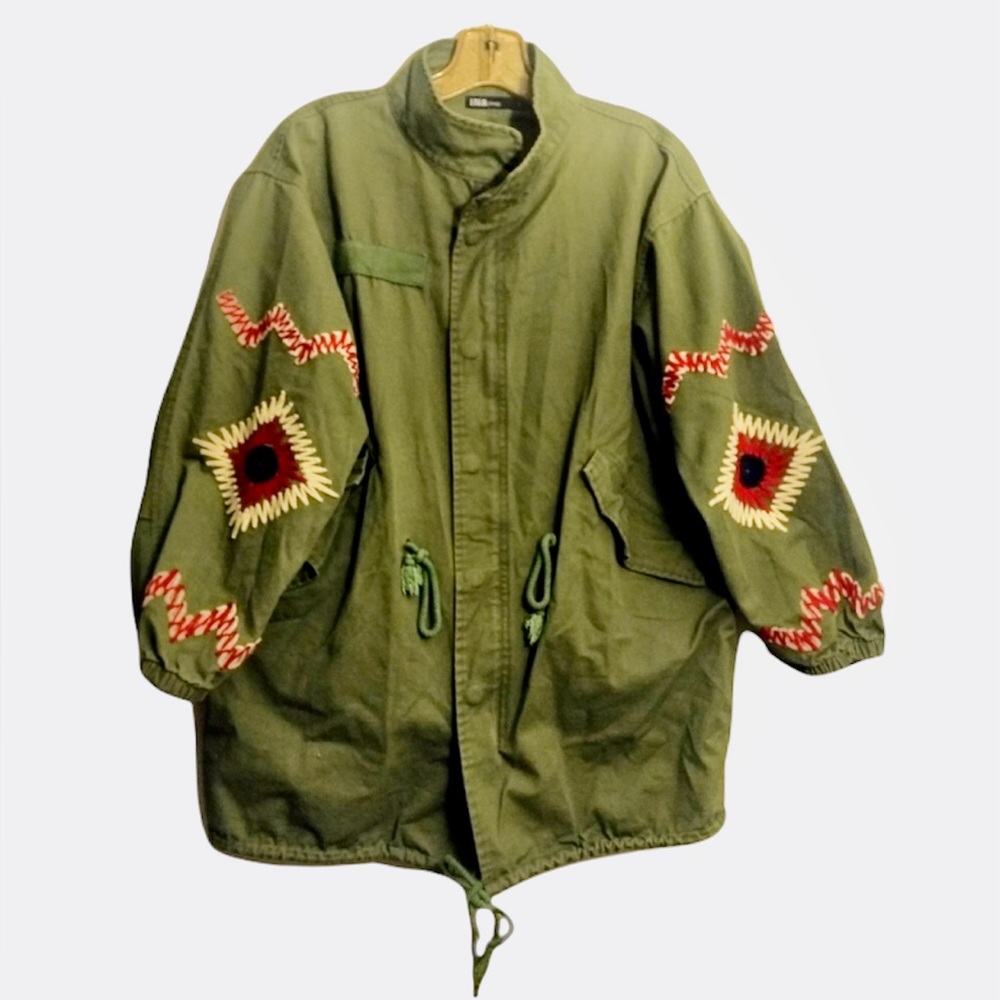 INA oversized green cotton embroidered jacket size S/M pockets